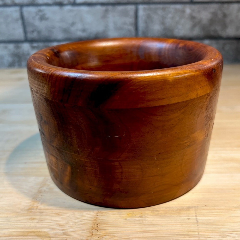 Vintage 1955 Beautiful Turned Wood Mortar Grinding Bowl 3.5”x 5” Vintage Kitchen